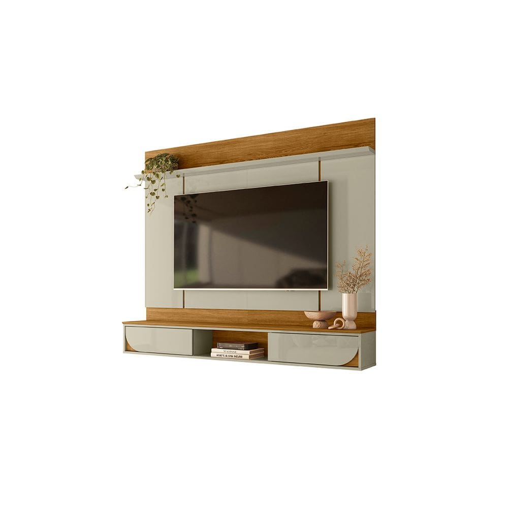 Painel Home Suspenso AURA Cumaru e Opala para TV até 65 com Bancada 1,82m Liberty Móveis