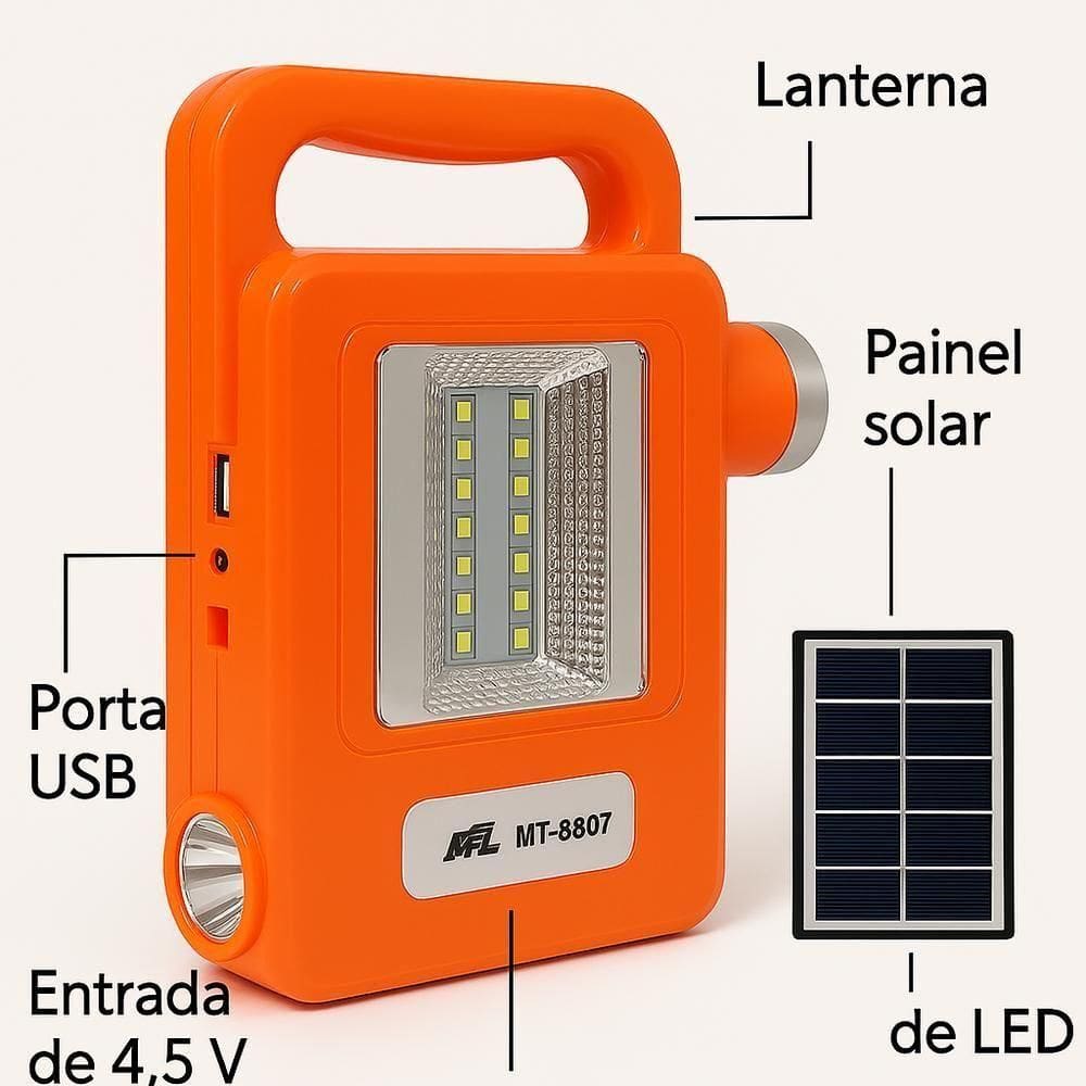 Kit Lanterna Led Solar Recarregavel Power Bank Lampada Emergencia Extra Usb Luz Portatil 500ma 5v 1a