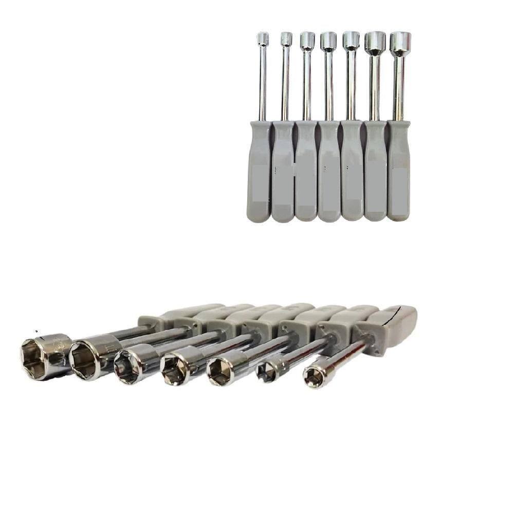 Kit Chaves Canhao Profissional Aco 5 A 12mm Twister Vazada Jogo 7 Pecas Soquete Sextavada Fenda Pito