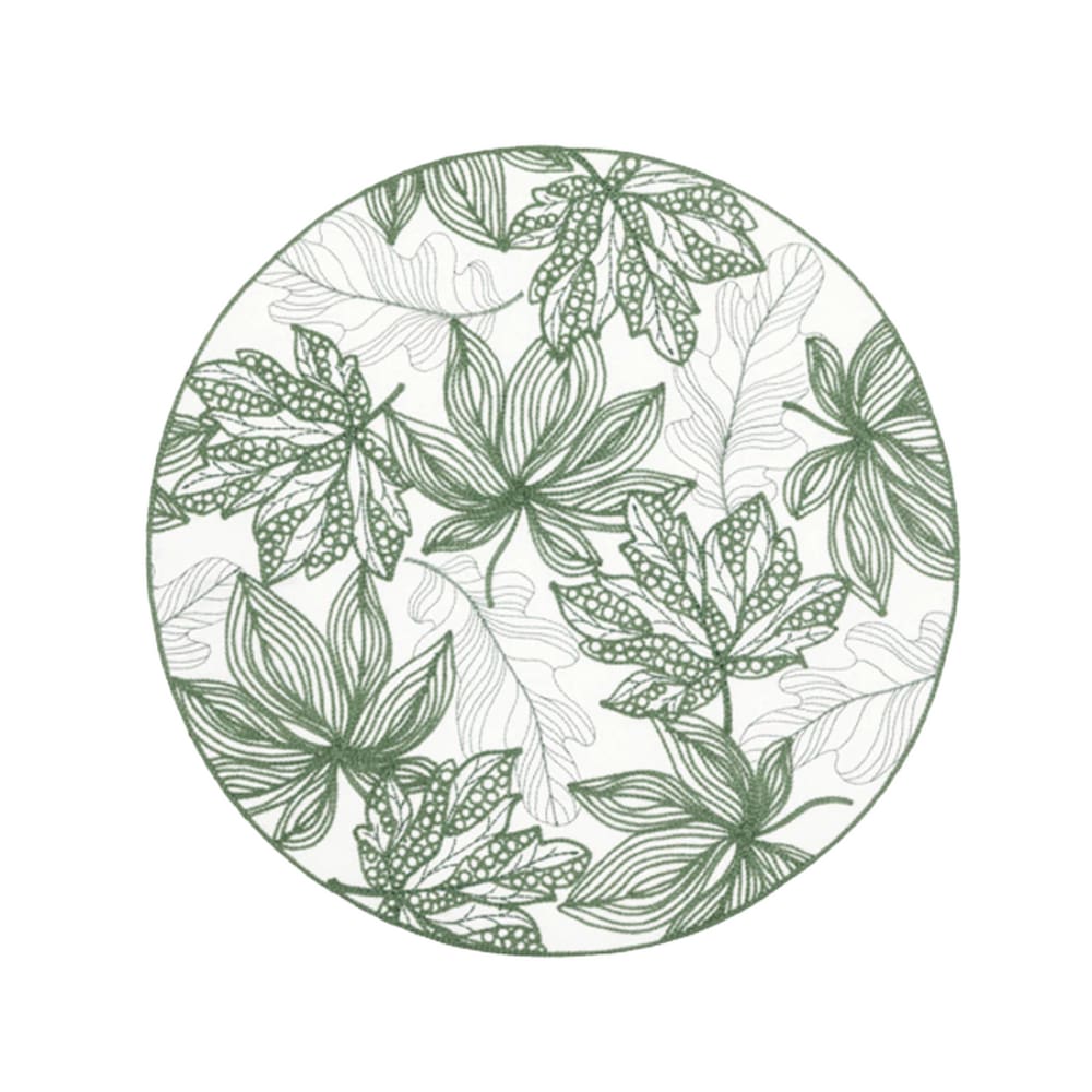 Lugar Americano Redondo Em Tecido Poli-Linho Ricamo Foglia 40cm Auguri Casa Verde