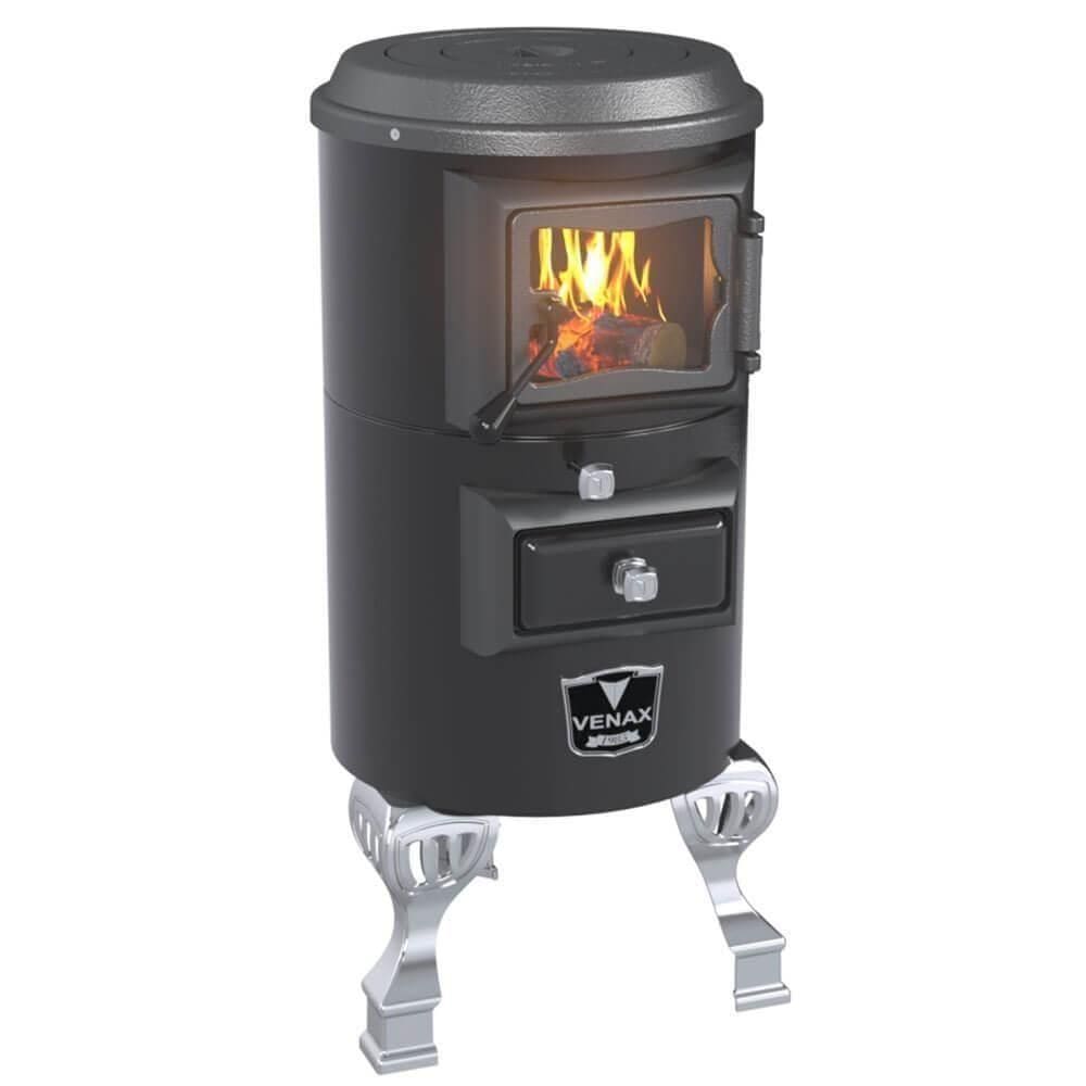 Fogão A Lenha Venax Salamandra Vitrea Preto Com Acessórios 28912