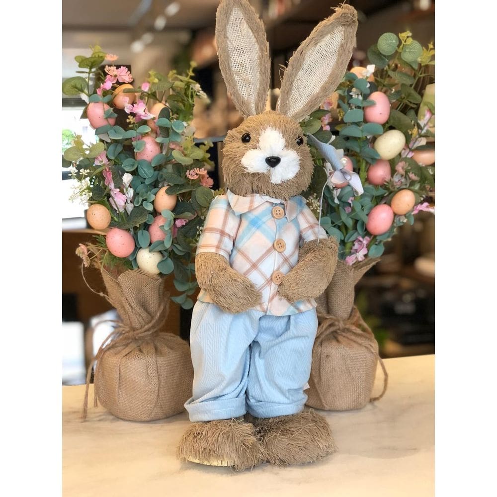 UNIDADE BONECO COELHO SISAL (AZUL BEGE) 51cm (FLORARTE)