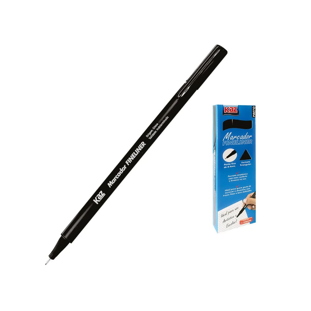 Caneta Hidrográfica FINELINER Preta 0.4mm Caixa com 10 - KAZ