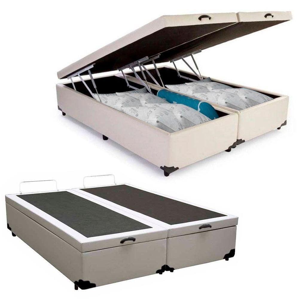 Cama Box Baú Queen Bipartido Sintético Cama Branco 158x198x45cm