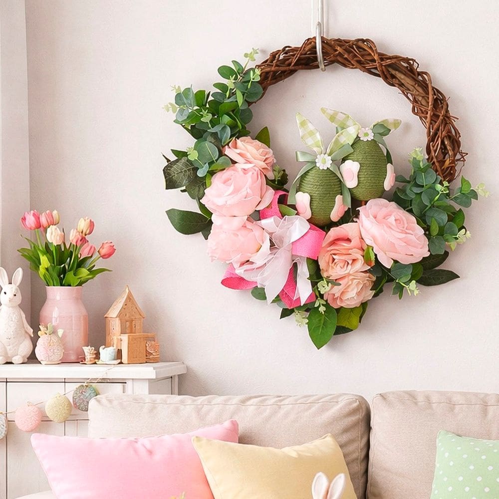 Guirlanda Arranjo Coelho Ovos Enfeite Decoração Páscoa 40cm