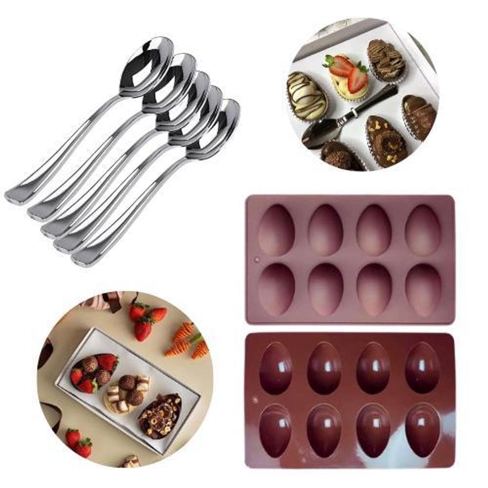 Kit Ovo Páscoa Forma Silicone Pequena + 10 Colheres 14Cm
