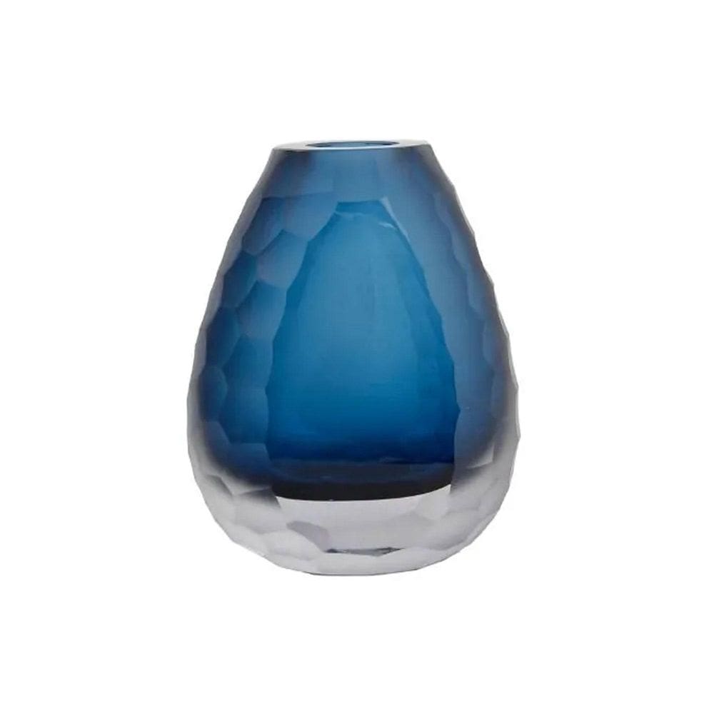 Vaso Oval Vidro Murano Italiano 17X14Cm Pequeno Azul