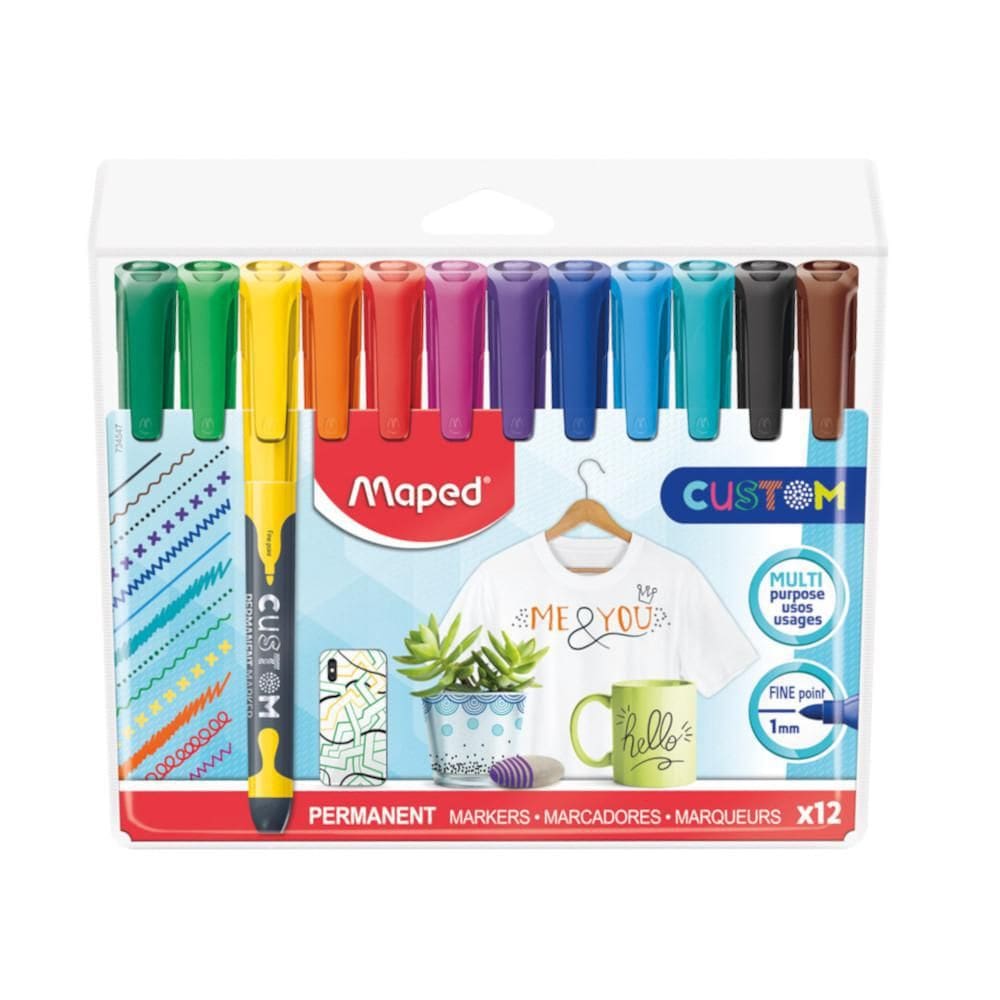 Marcador Permanente Maped Custom 1.0Mm 12 Cores