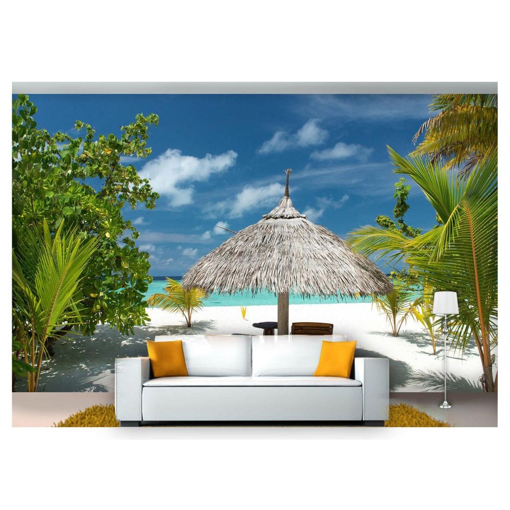 Papel De Parede Praia Mar Coqueiros Cadeiras  Npr241