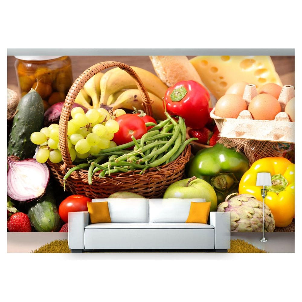 Papel De Parede Frutas Vegetais Sacolão 3D Al159
