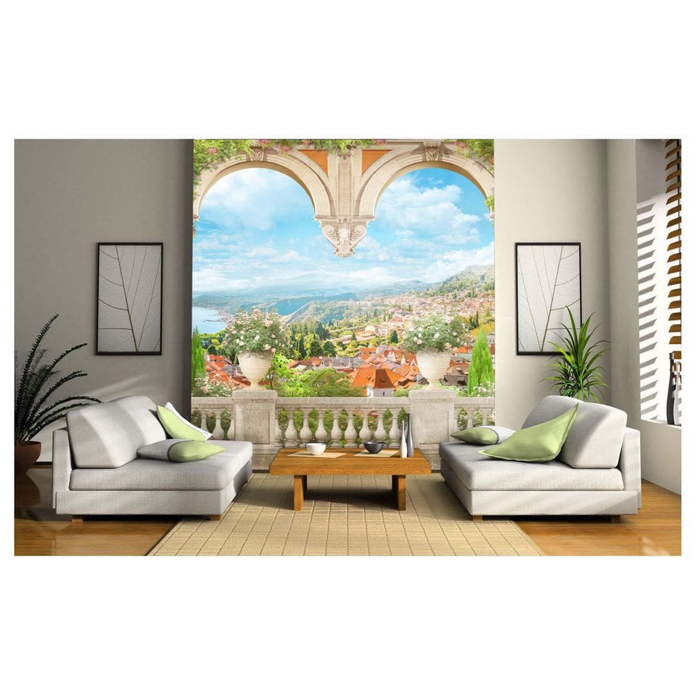Papel De Parede Paisagem Digital Arco Flor 3D Dav66