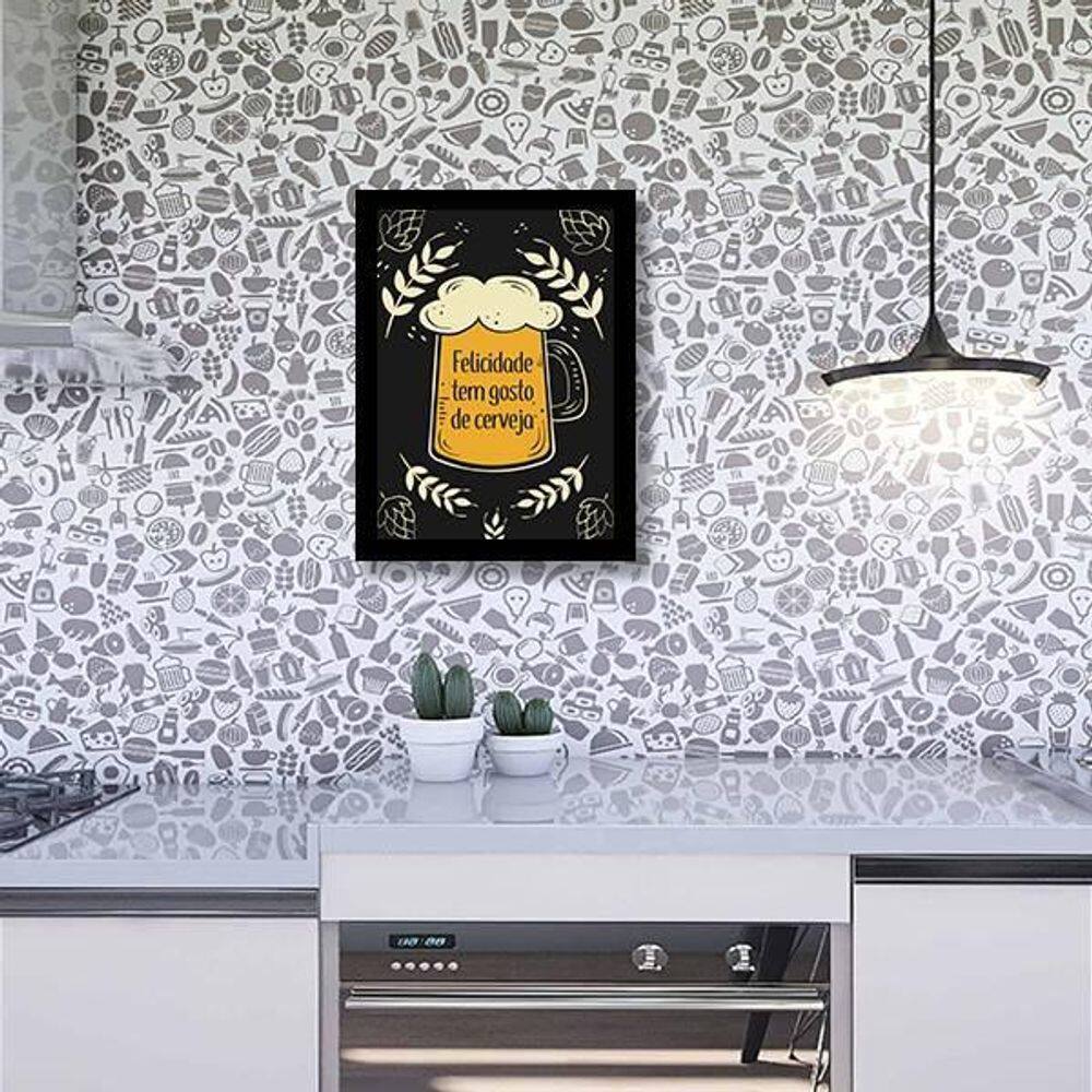 Quadro Decorativo Felicidade Tem Gosto De Cerveja 34x23cm