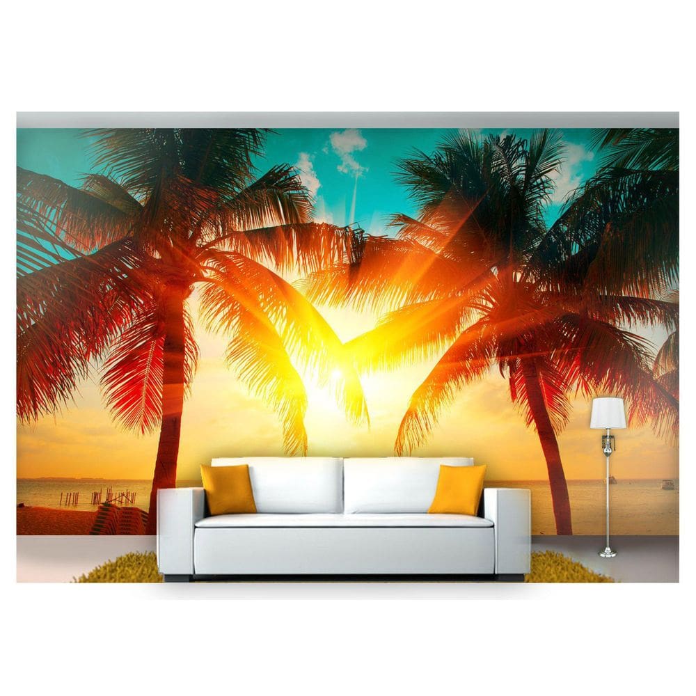 Papel De Parede Praia Mar Por Do Sol Coqueiro  Npr228