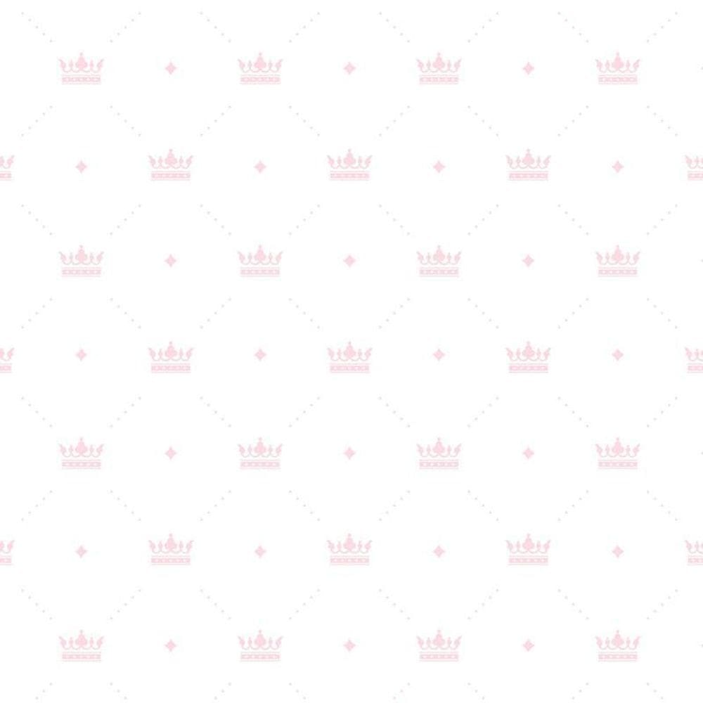Papel De Parede Branco Com Coroa Rosa Claro Infantil Adesivo