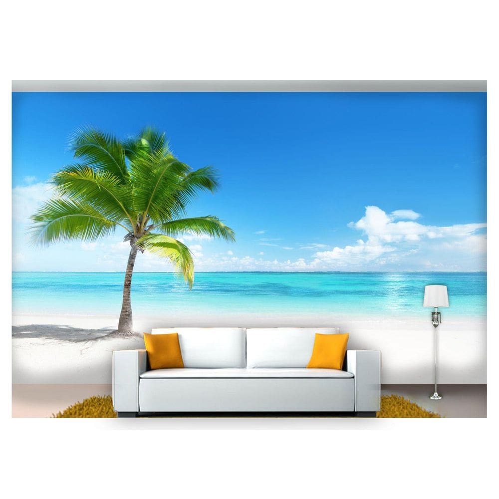Papel De Parede Praia Mar Coqueiro Céu 3D Npr227