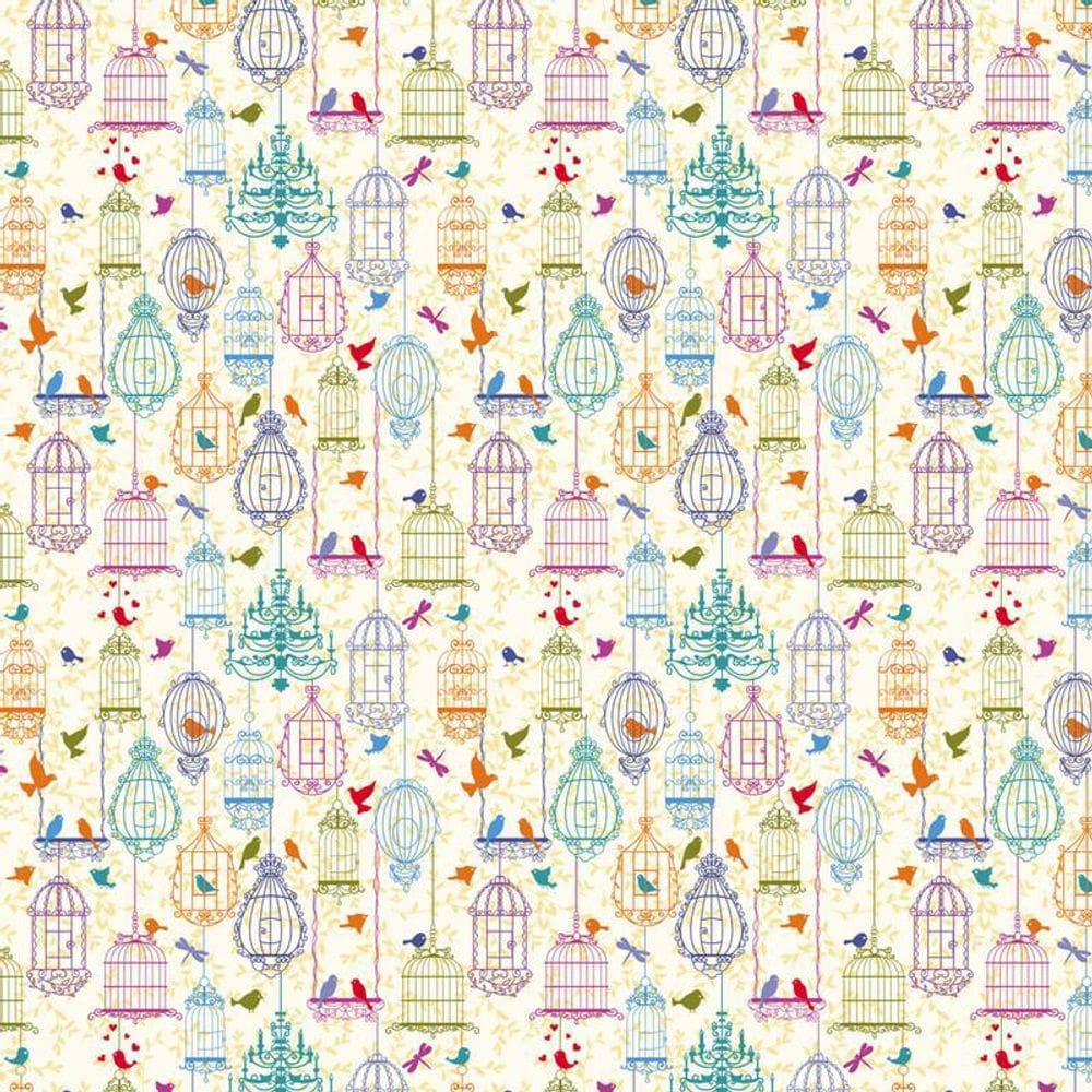 Papel Parede Gaiolas Coloridas Passarinho Adesivo Decorativo