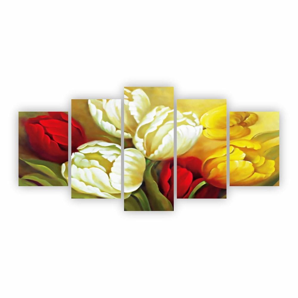 Quadro Canvas Pintura Rosas E Flores Coloridas 200X100Cm