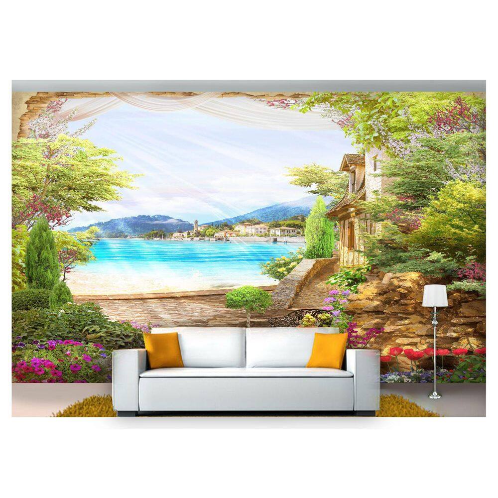 Papel De Parede Paisagem Digital Jardim Praia  Dah24