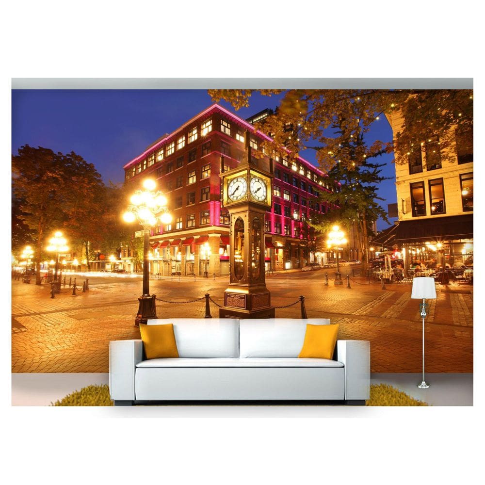 Papel De Parede Cidade Relógio Luzes Praça 3D Ncd163