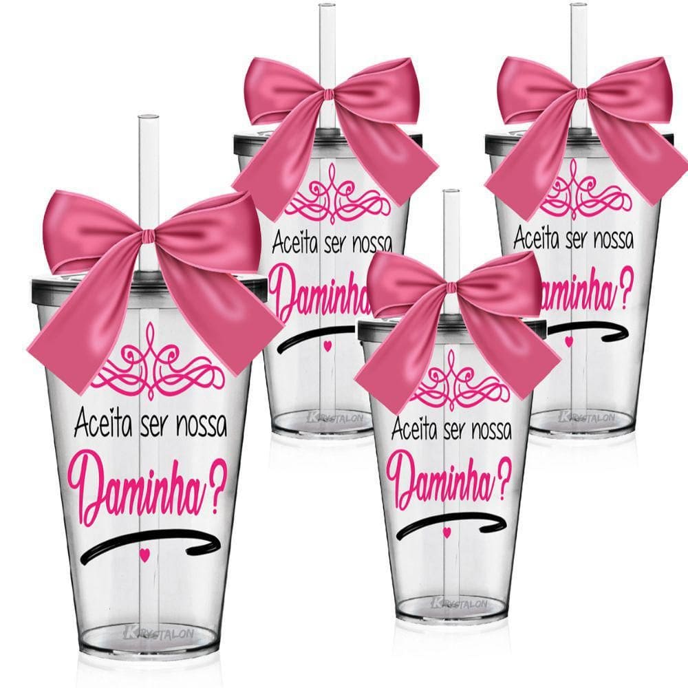 Kit 4 Copos Convite Personalizado Para Daminha Acrílico