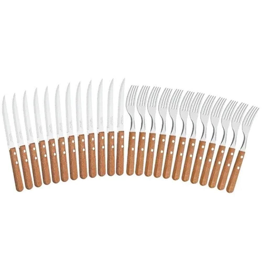 Kit Jogo De Talheres Churrasco Tramontina Aço Inox Cabos De Madeira Natural 24 Peças 22399030