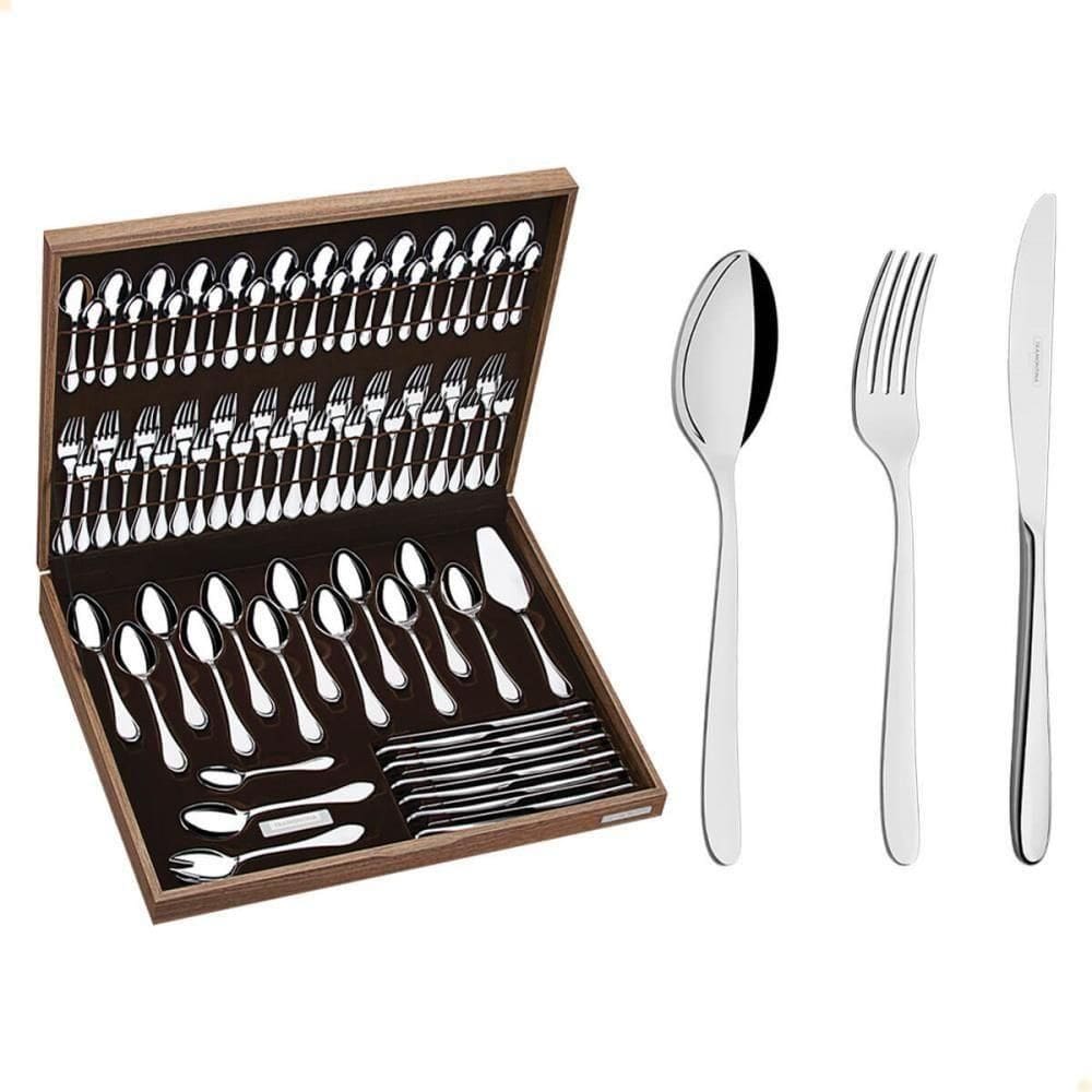 Faqueiro Tramontina Cannes Em Aço Inox Facas De Mesa Forjadas Estojo De Madeira 76 Peças 66979300