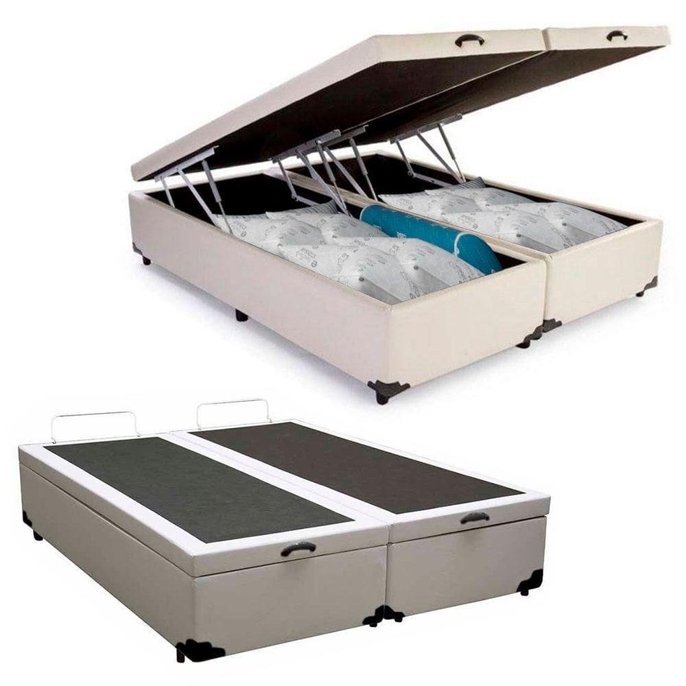 Cama Box Baú Casal Bipartido Sintético Cama Branco 138x188x45cm
