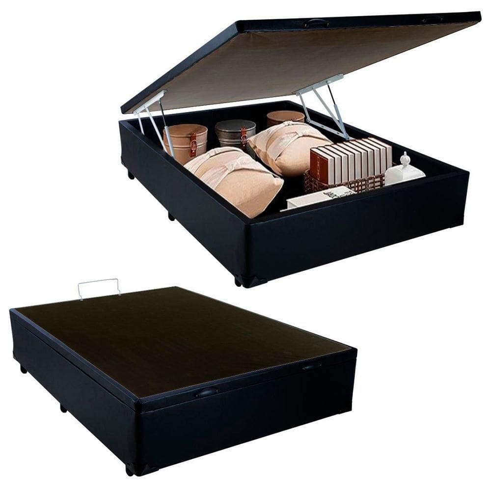Cama Box Baú Casal Sintético Cama Preto 138x188x45cm