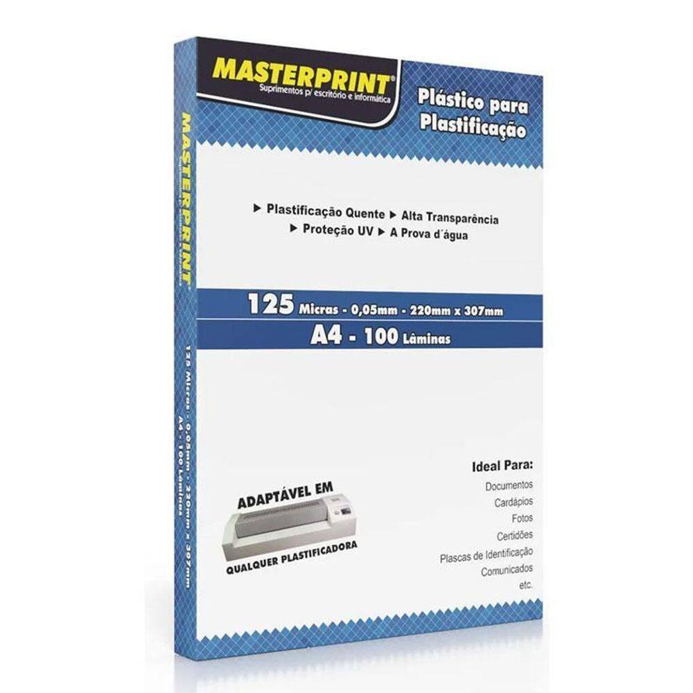 Caixa de Plástico para Plastificação A4 220x307mm 100 Lâminas - Masterprint