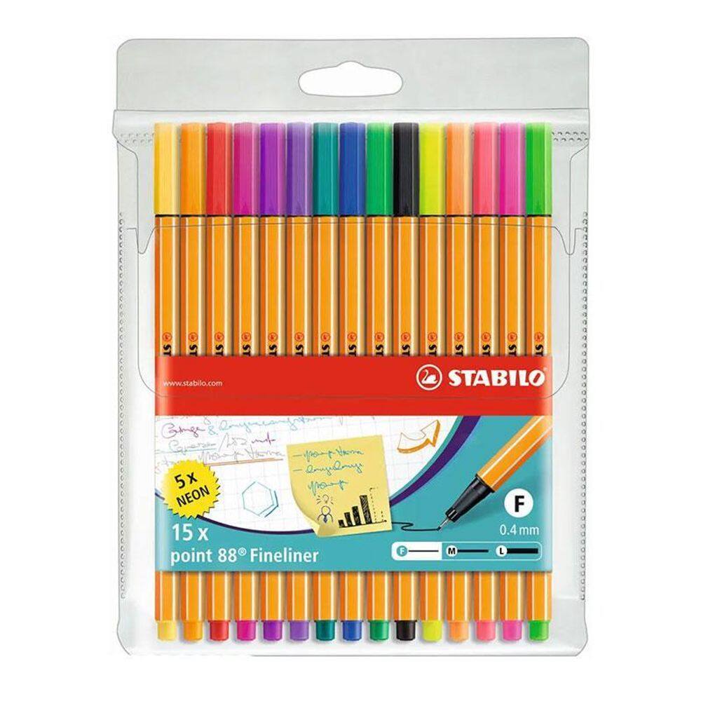 Caneta Fineliner 0.4mm Point 88 10+5 Cores - Stabilo