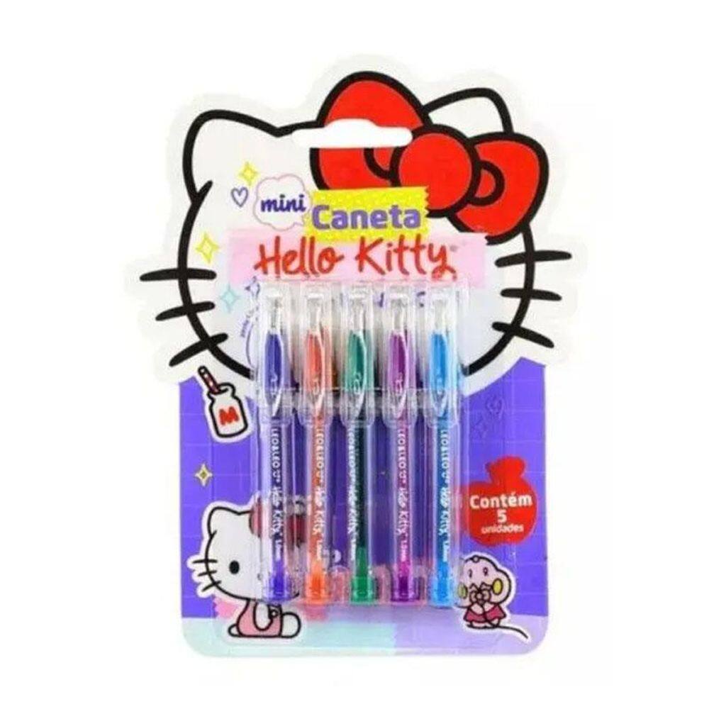Kit Mini Caneta Esferográfica Hello Kitty 97971 5 Cores - Leo&Leo