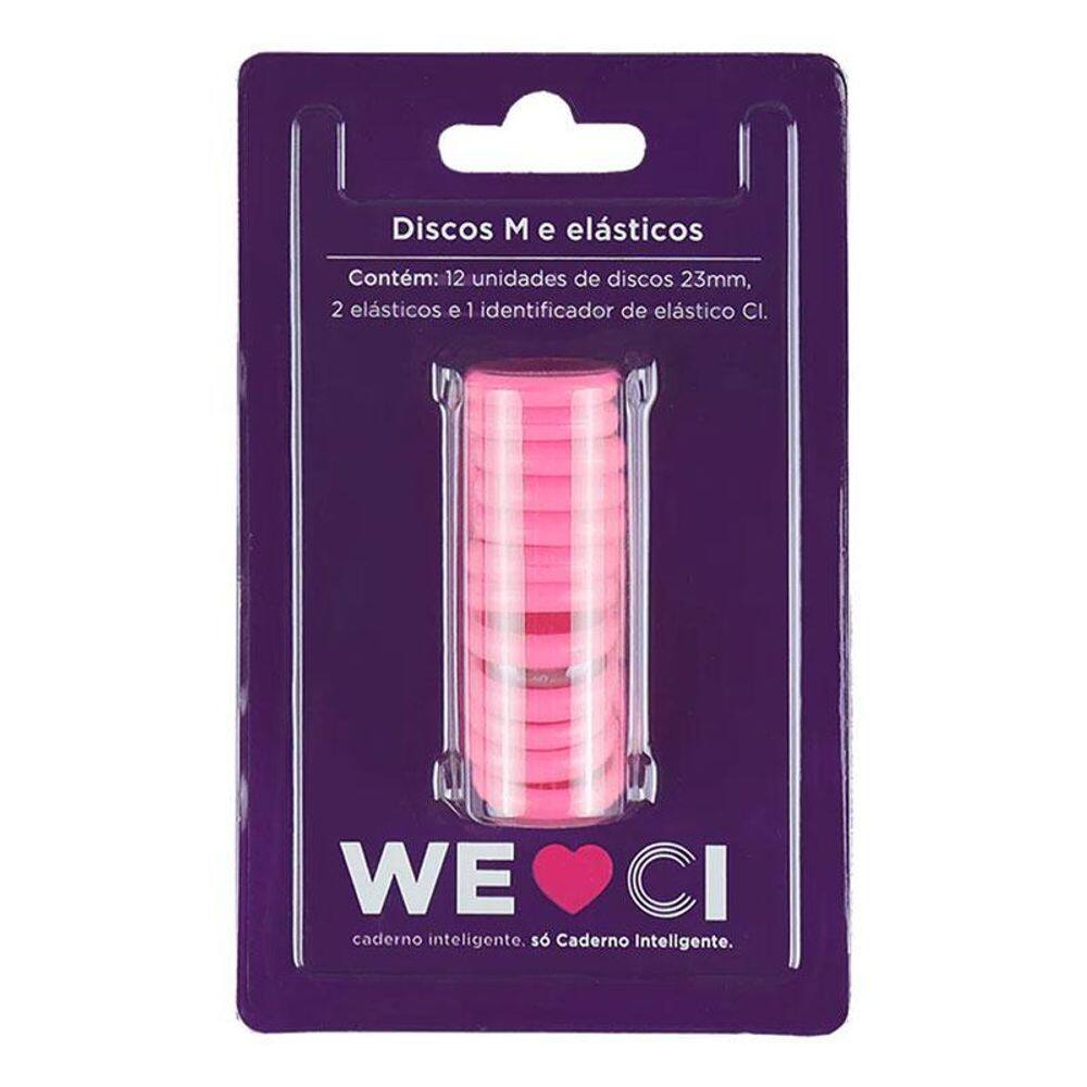Kit Discos M e Elásticos para Caderno Inteligente MCI231023 Rosa Neon - CI