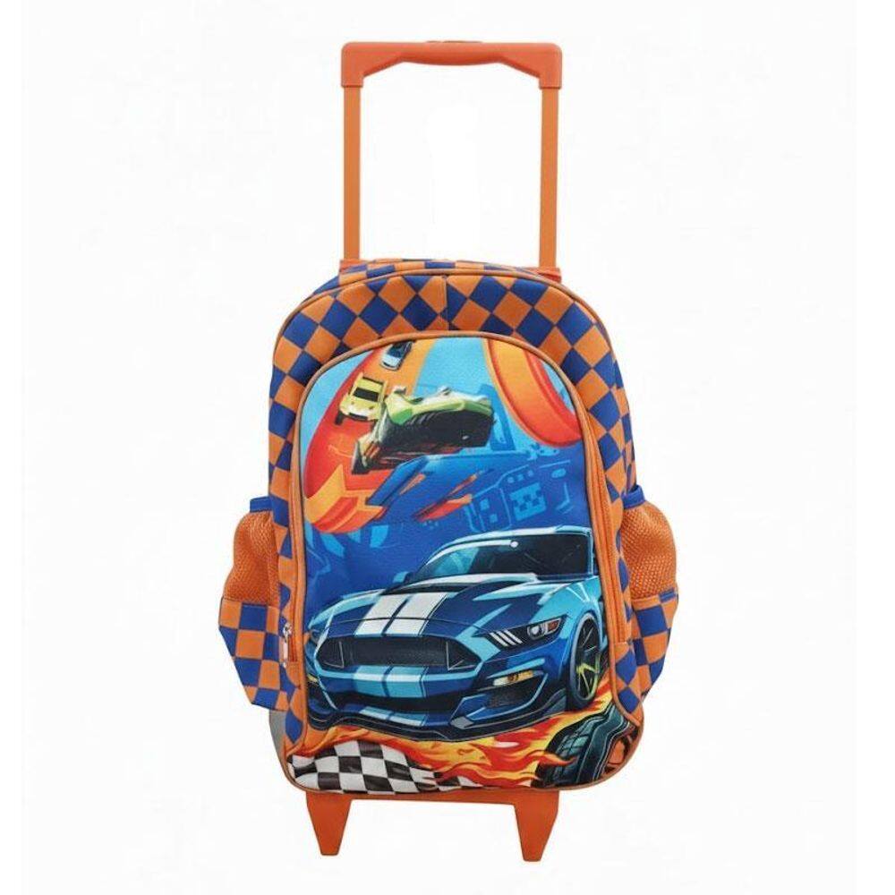 Mochila Escolar Infantil com Rodinhas Hot Wheels Laranja - GV Bolsas