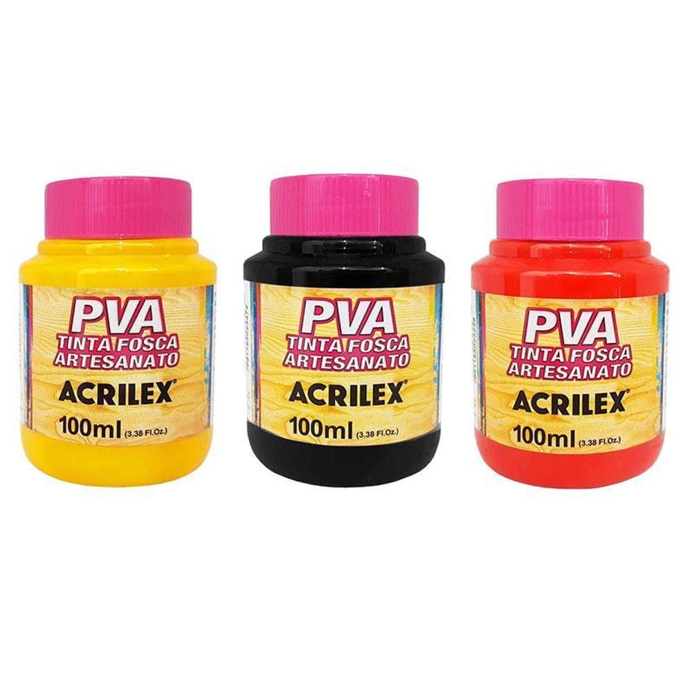 Tinta PVA Fosca para Artesanato 100ml APV 3 Cores - Acrilex