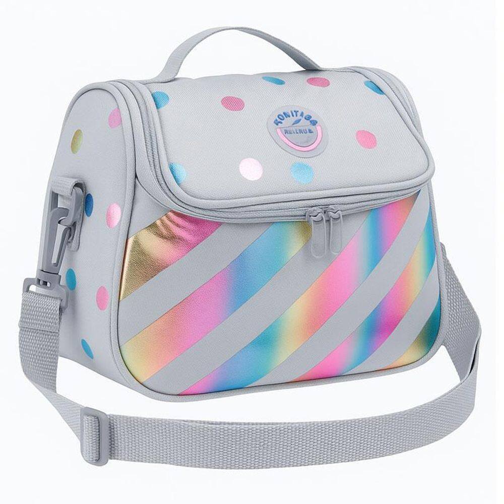 Lancheira Tiracolo Escolar Académie Listras e Poá Holográfico - Tilibra