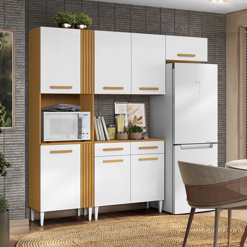 Cozinha Compacta Juma com Balcão 90cm Cinamomo Branco Aramóveis