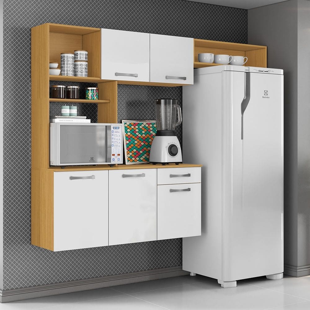 Cozinha Compacta Nanda com 5 Portas e 1 Gaveta Cinamomo Branco Aramóveis
