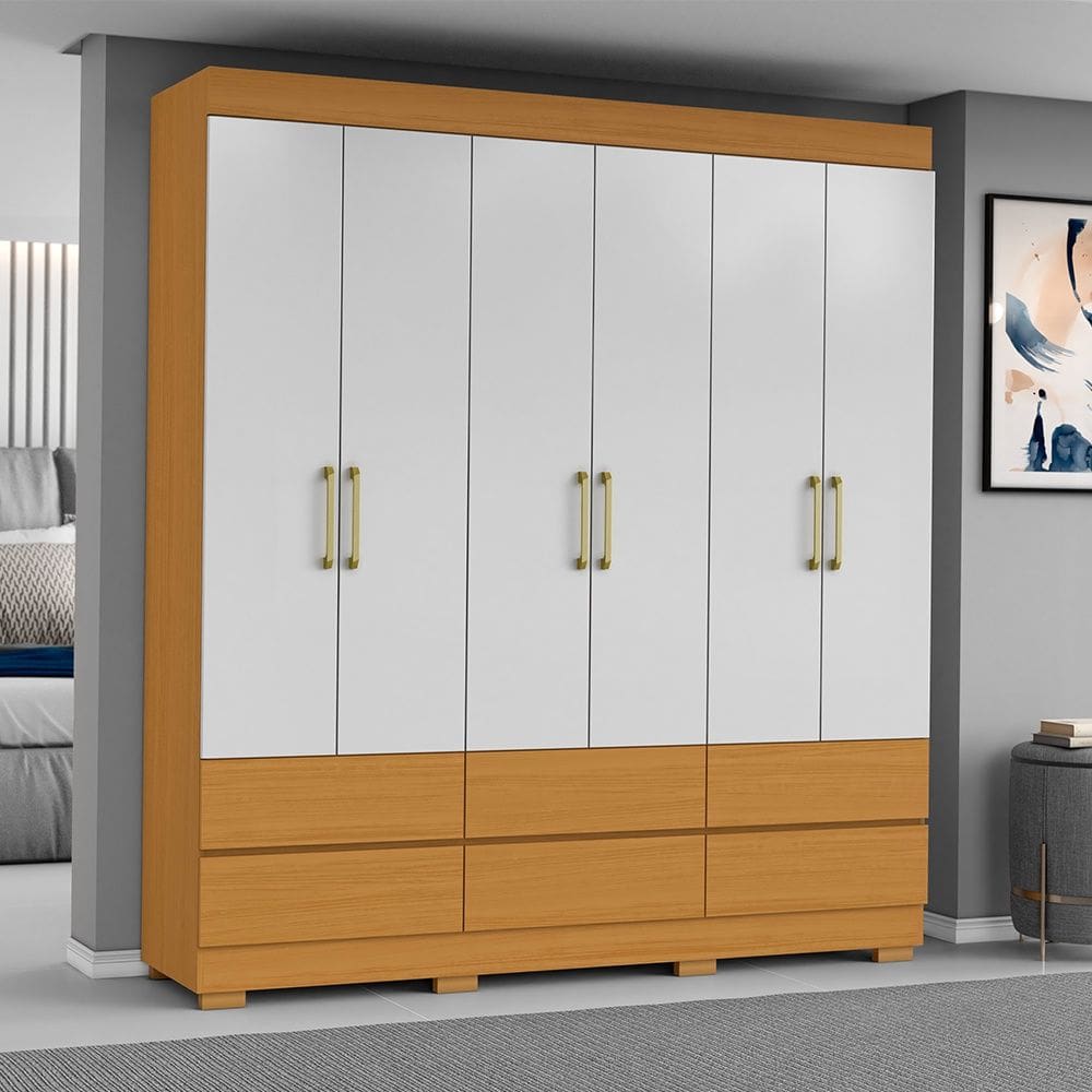 Guarda Roupa Roupeiro Marrocos 6 Portas 6 Gavetas Cinamomo Off White Aramóveis