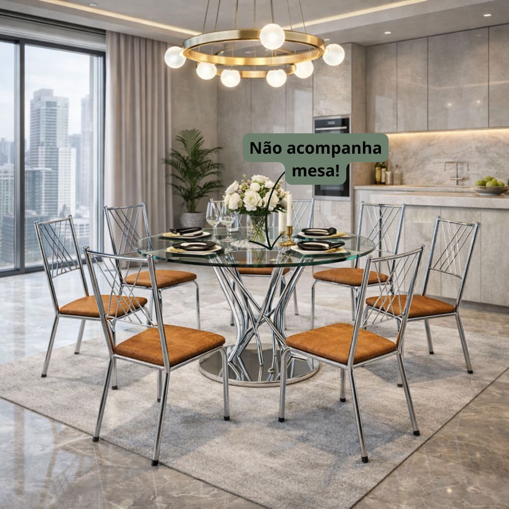 Kit 6 Cadeira Slin Aço Resistente Cromada Sala Jantar Cozinha