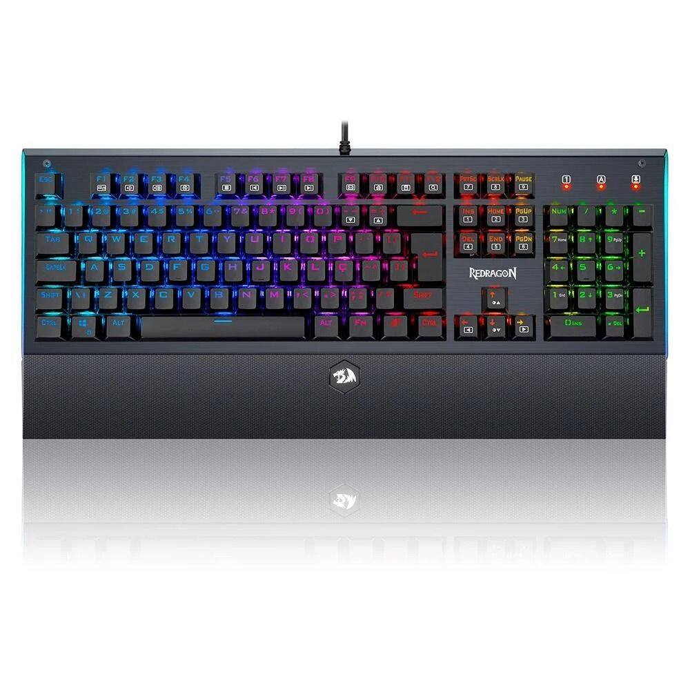 Teclado Mecânico Gamer Redragon Aryaman V2, RGB, Switch Blue, N-Key, ABNT2, Preto