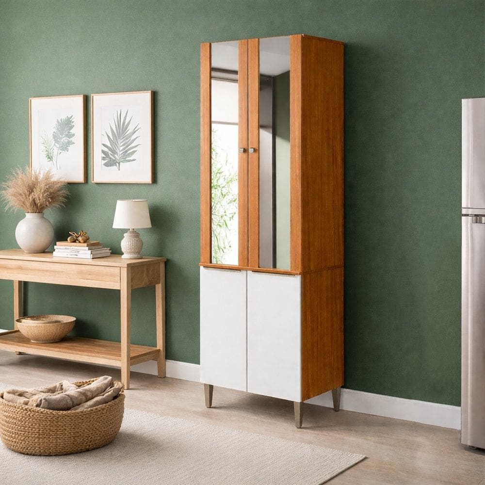 Paneleiro com 2 Portas de Vidro e 2 Portas MDP Luana Cinamomo Branco Aramóveis