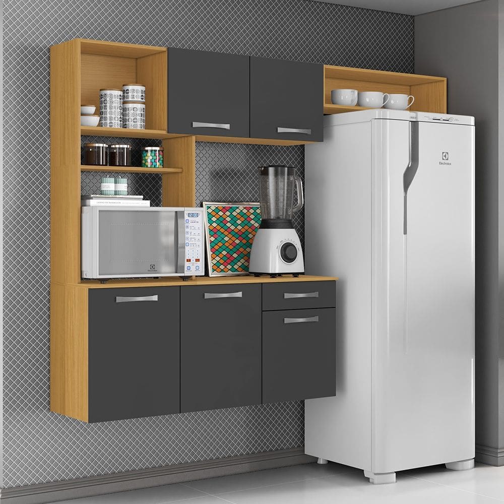 Cozinha Compacta Nanda com 5 Portas e 1 Gaveta Cinamomo Grafite Aramóveis