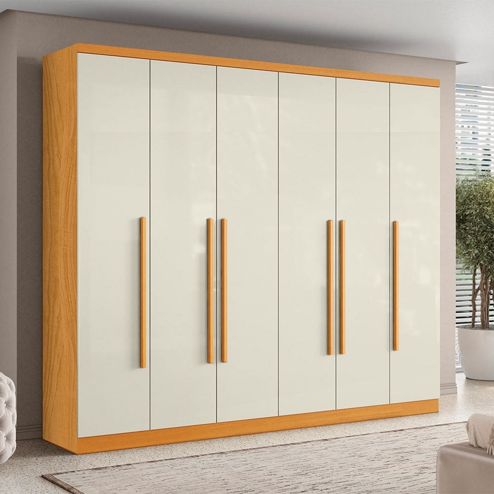 Guarda Roupa Roupeiro Canadá 6 portas 8 Gavetas Cinamomo Off White Aramóveis