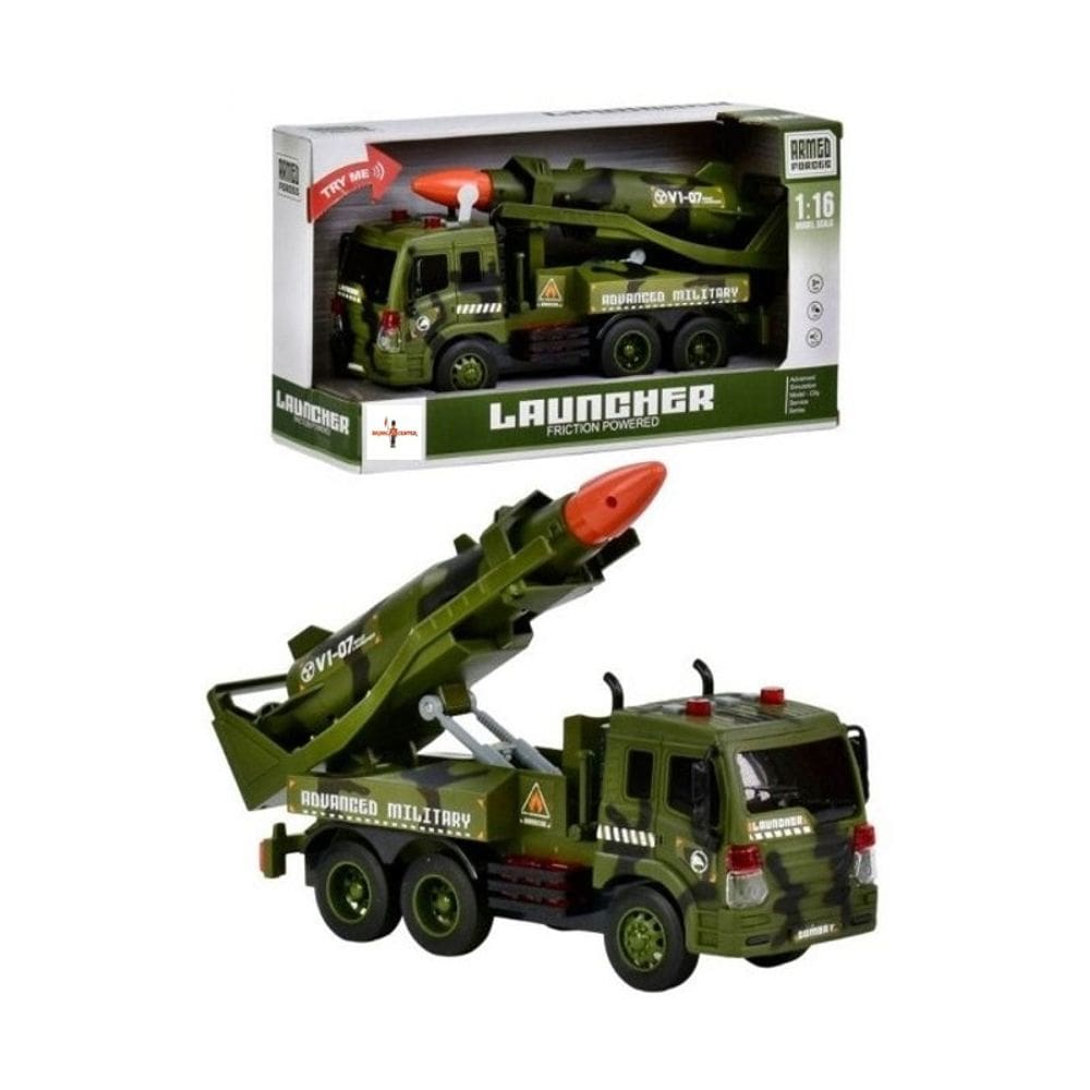 Caminhão Militar com Lançador de Foguete com  Fricção Som e Luz - Brink Center