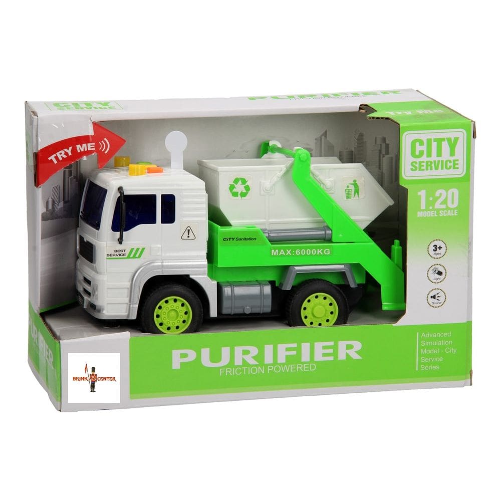 Caminhão de Reciclagem com  Fricção Som e Luz 1:20 - Brink Center