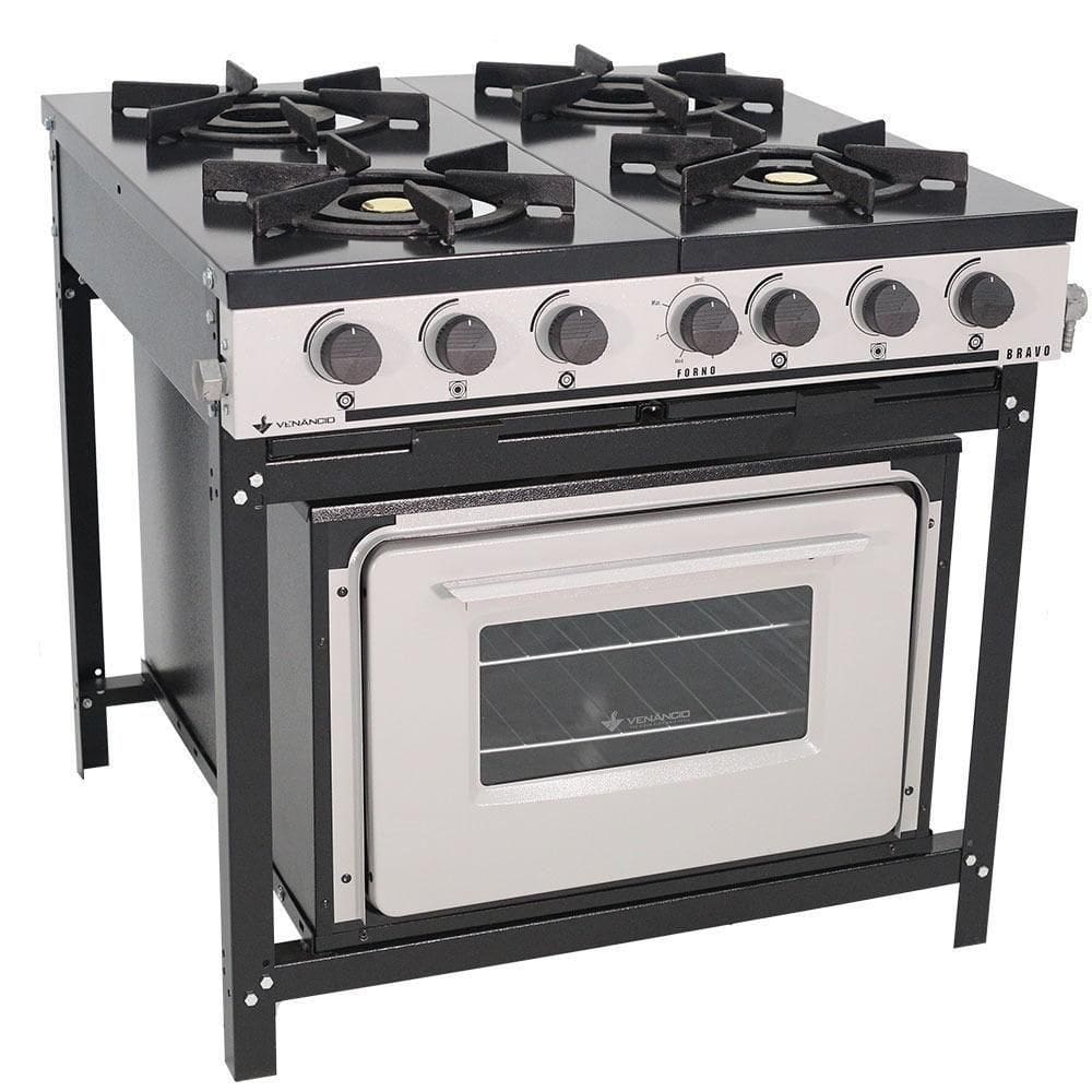 Fogão Industrial Venâncio Bravo A Gás 4 Bocas Com Forno Cinza Esmaltado Br4bf