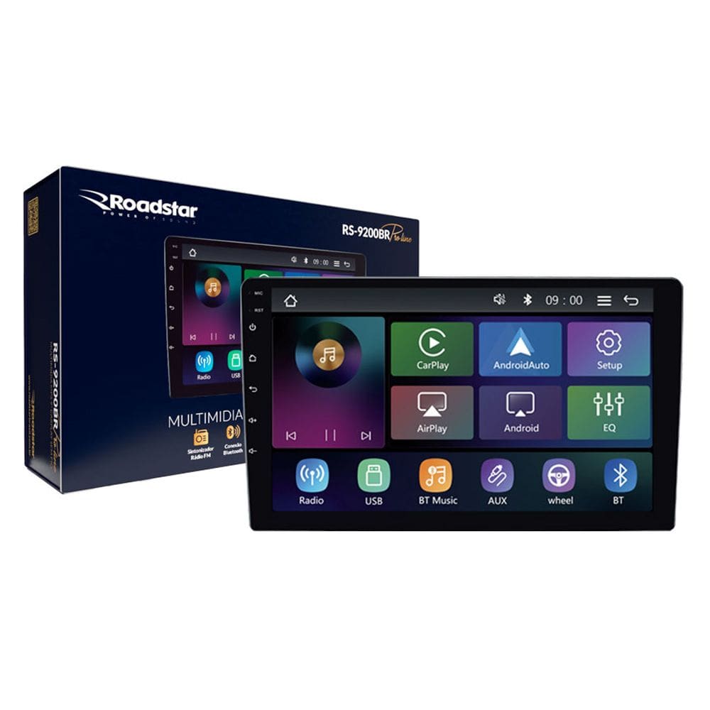 Central Multimídia MP5 Tela de 9” Polegadas Carplay e Android Auto Sem Fio - Roadstar RS-9200BR Pro Line