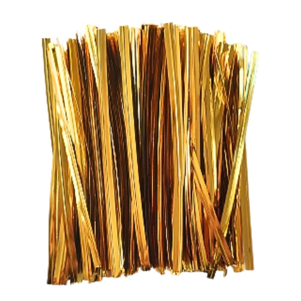 100 Unidades Amarrilho 11cm Fecho Lacre Metalizado Dourado