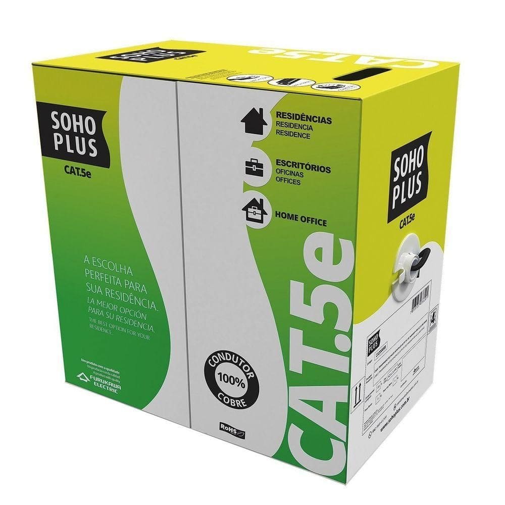 Cabo Lan U-utp Cat.5e 305m Preto Uso Externo 100% Cobre