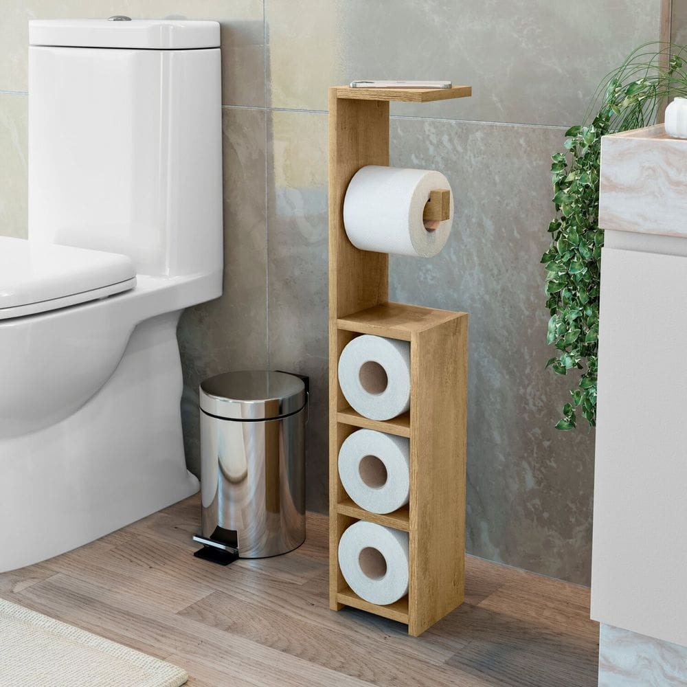 Organizador Porta Papel Higiênico com Nichos e Suporte Superior Áustria Cinamomo